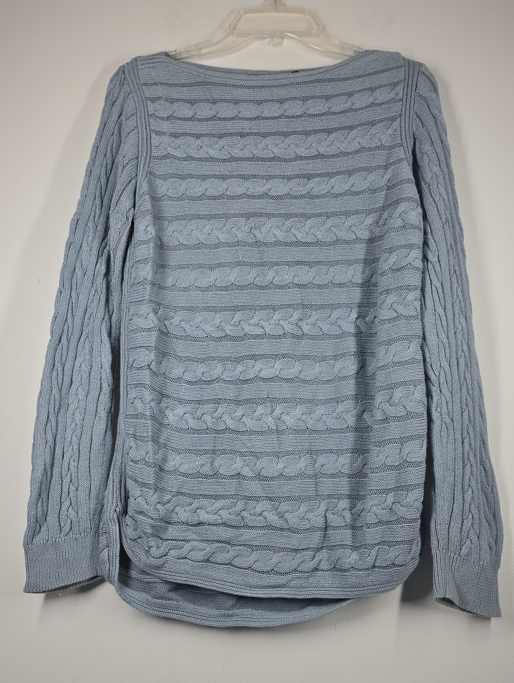 Lauren Ralph Lauren Blue Cable Knit Boat Neck High Low Sweater L